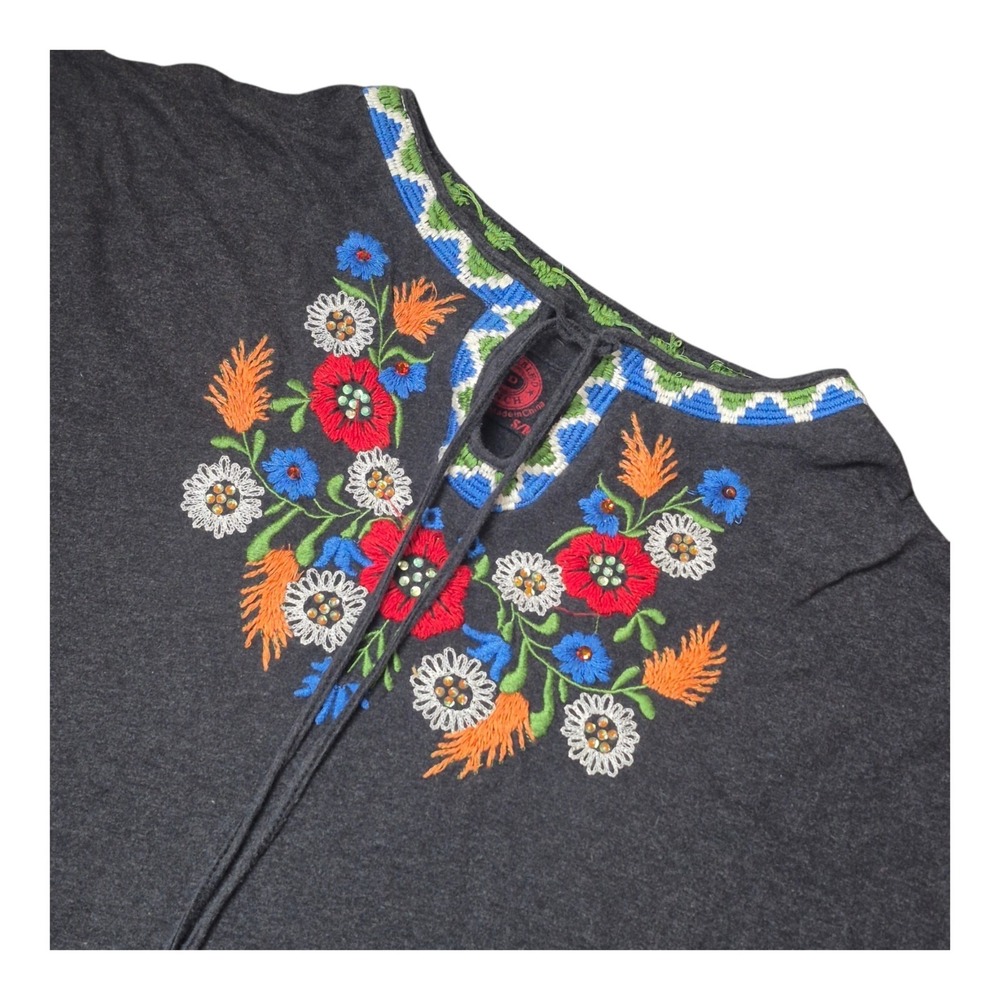Double D Ranch Women's S/M Embroidered Floral Western Boho Tassel Top